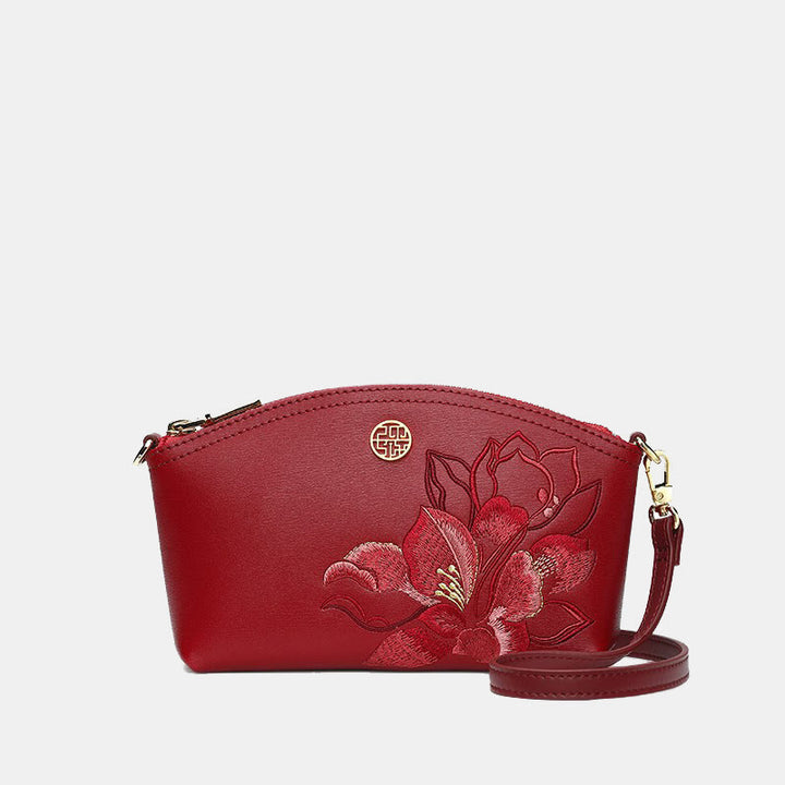 Echtes Leder Blumen Stickerei Clutch Armband Tasche Umhängetasche