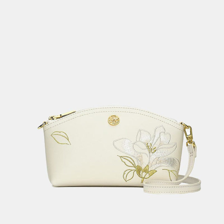 Echtes Leder Blumen Stickerei Clutch Armband Tasche Umhängetasche