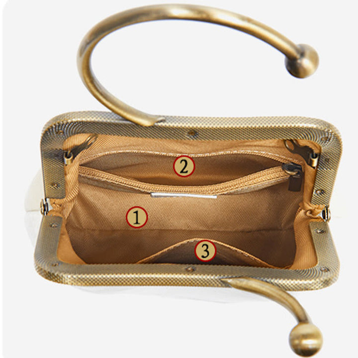 Abendtasche mit Lotus-Stickerei, Quaste und Kussverschluss, für Partys, mit Henkel