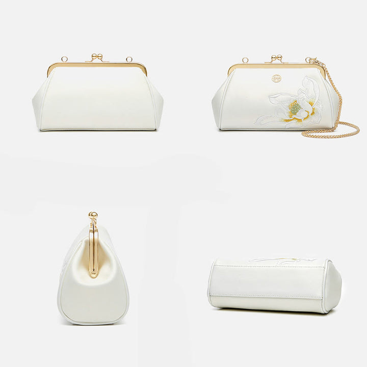 Abendtasche mit Perlenkette und Lotusstickerei