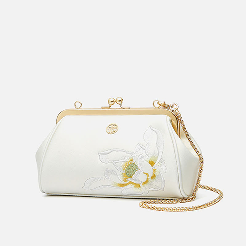 Abendtasche mit Perlenkette und Lotusstickerei