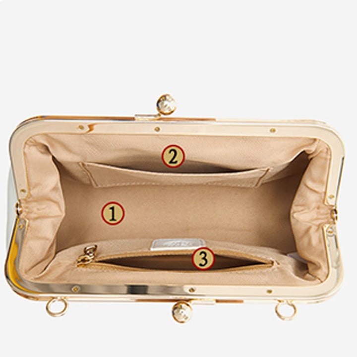 Abendtasche mit Perlenkette und Lotusstickerei