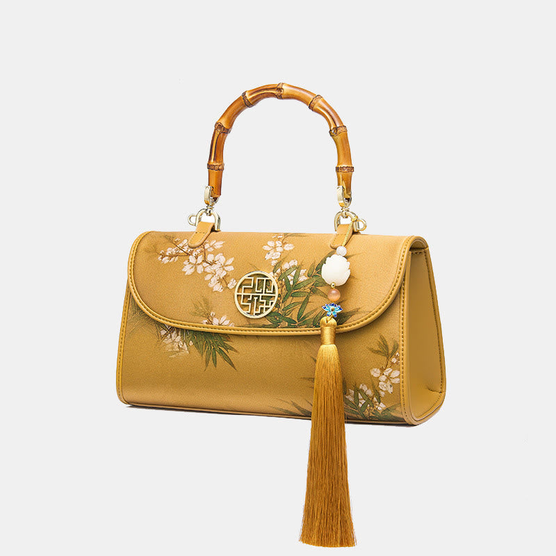 XiangYunSha Abendtasche aus Seide mit Bergmalerei und Bambusgriff