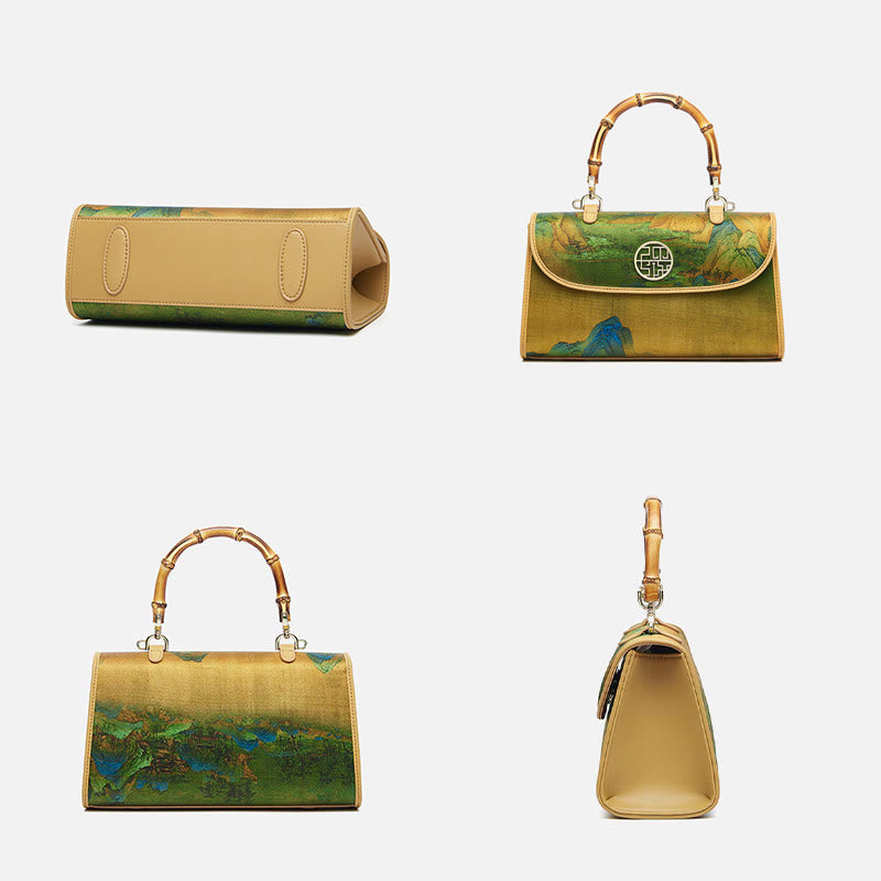 XiangYunSha Abendtasche aus Seide mit Bergmalerei und Bambusgriff