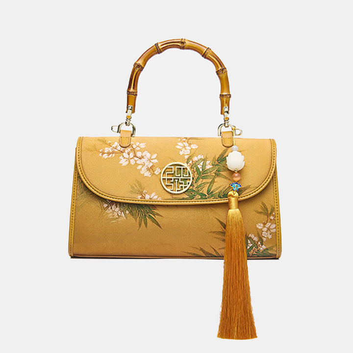 XiangYunSha Abendtasche aus Seide mit Bergmalerei und Bambusgriff