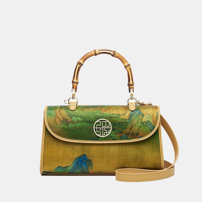 XiangYunSha Abendtasche aus Seide mit Bergmalerei und Bambusgriff