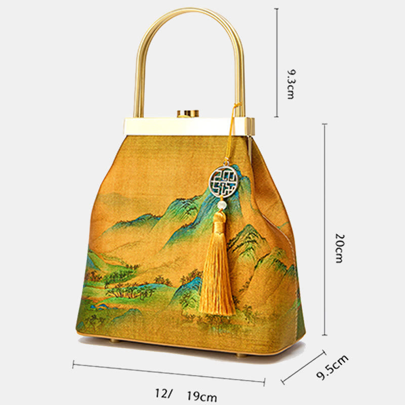 Tausend Li Flüsse und Berge Maulbeerseide Abendtasche Clutch