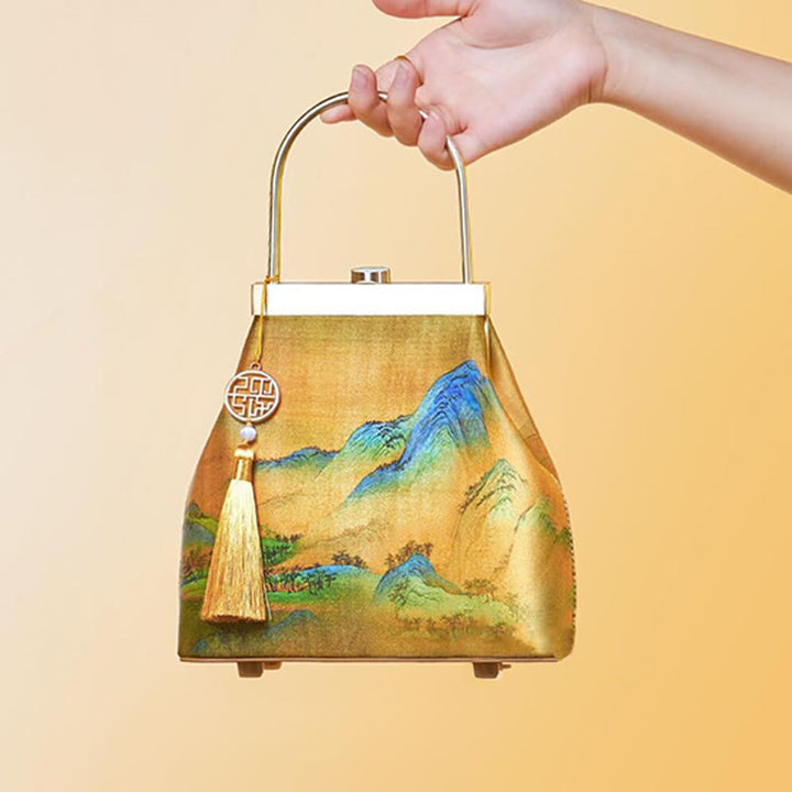 Tausend Li Flüsse und Berge Maulbeerseide Abendtasche Clutch