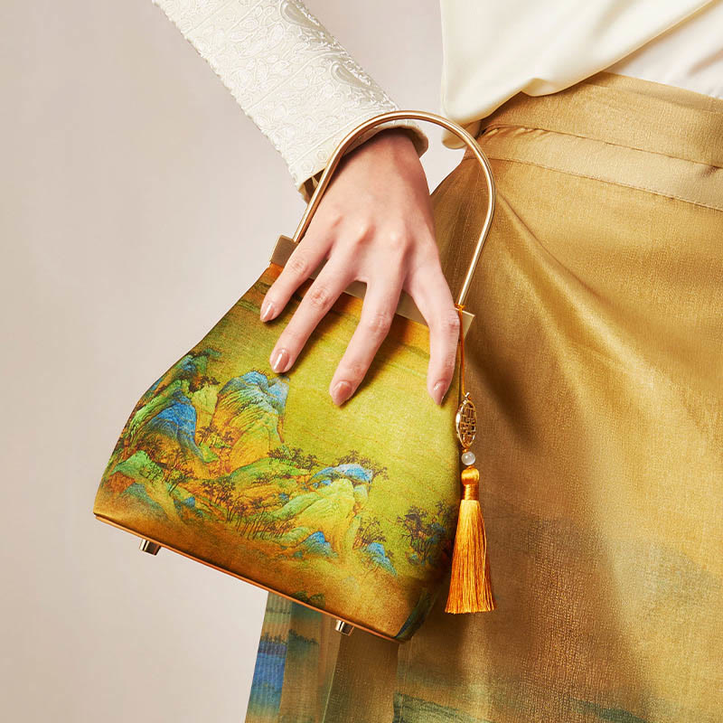Tausend Li Flüsse und Berge Maulbeerseide Abendtasche Clutch
