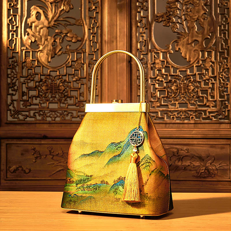 Tausend Li Flüsse und Berge Maulbeerseide Abendtasche Clutch