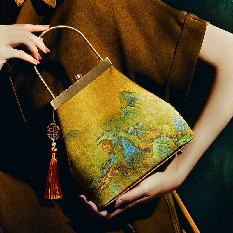 Tausend Li Flüsse und Berge Maulbeerseide Abendtasche Clutch
