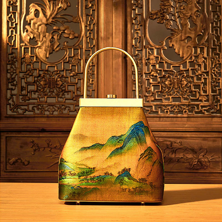 Tausend Li Flüsse und Berge Maulbeerseide Abendtasche Clutch
