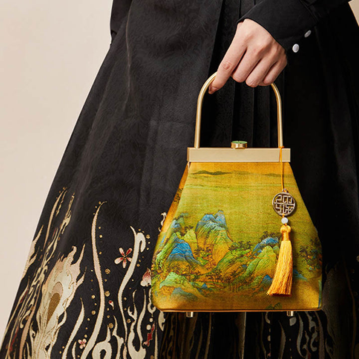 Tausend Li Flüsse und Berge Maulbeerseide Abendtasche Clutch