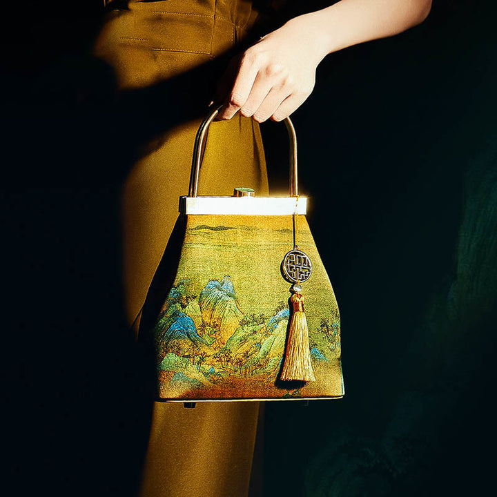 Tausend Li Flüsse und Berge Maulbeerseide Abendtasche Clutch