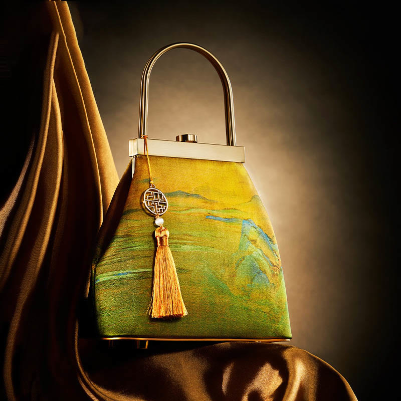 Tausend Li Flüsse und Berge Maulbeerseide Abendtasche Clutch