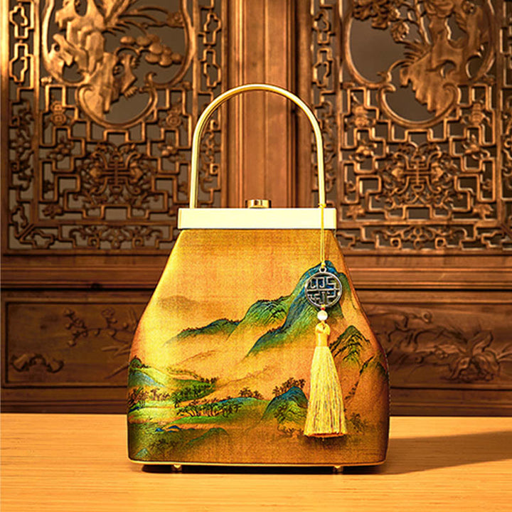 Tausend Li Flüsse und Berge Maulbeerseide Abendtasche Clutch