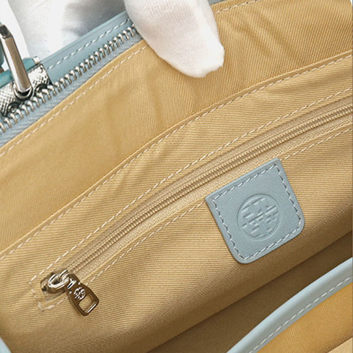 Handtasche aus echtem Leder mit Magnolienblumen-Stickerei