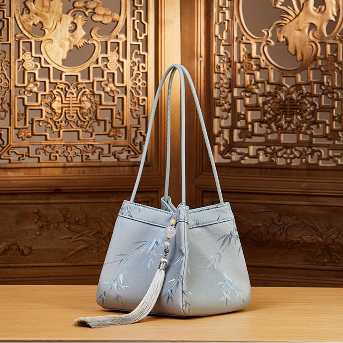 Umhängetasche aus Seide mit Retro-Stickerei, Beuteltasche für Damen