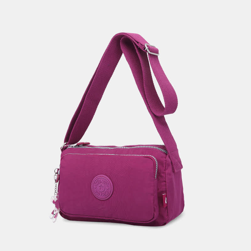 Umhängetasche für Damen, leichte Schultertasche aus Nylon mit Dreifach-Reißverschluss
