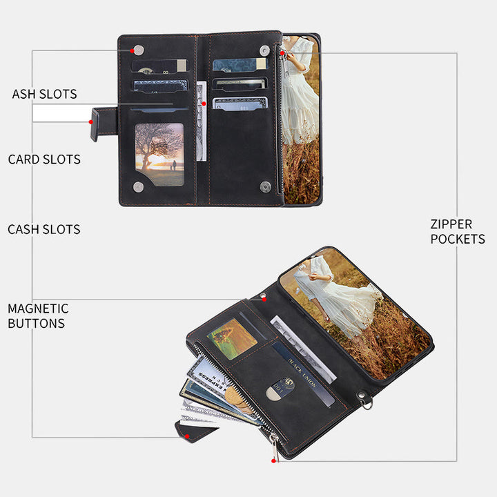 Gesteppte Telefon-Brieftaschenhülle aus Kunstleder für iPhone mit Umhängegurt