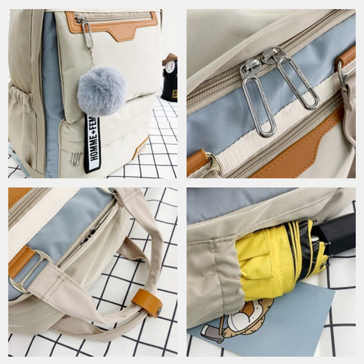 Modischer Patchwork-Rucksack mit Farbblockdesign und mehreren Taschen