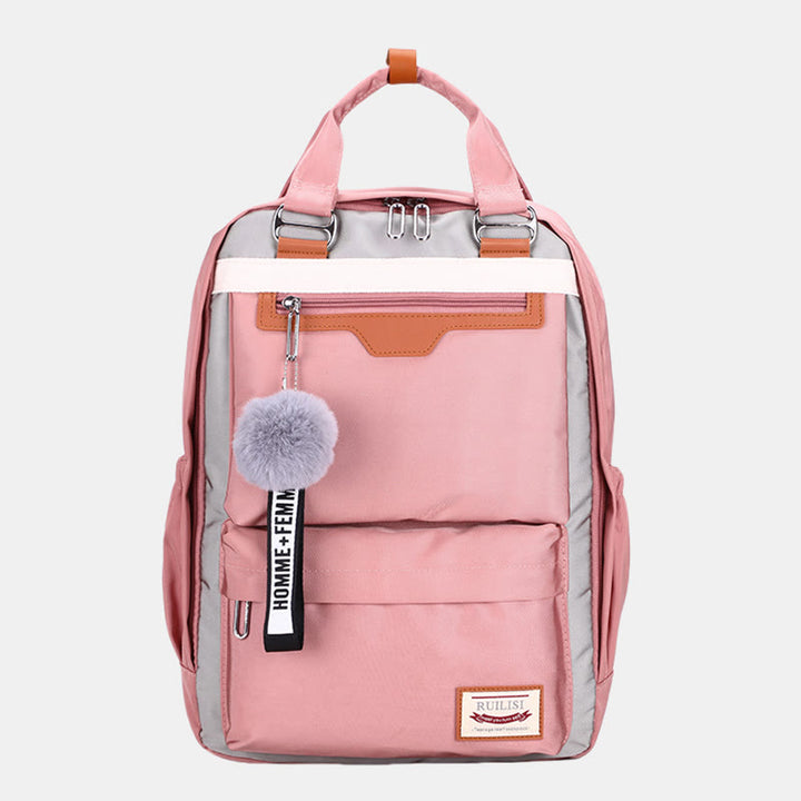 Modischer Patchwork-Rucksack mit Farbblockdesign und mehreren Taschen