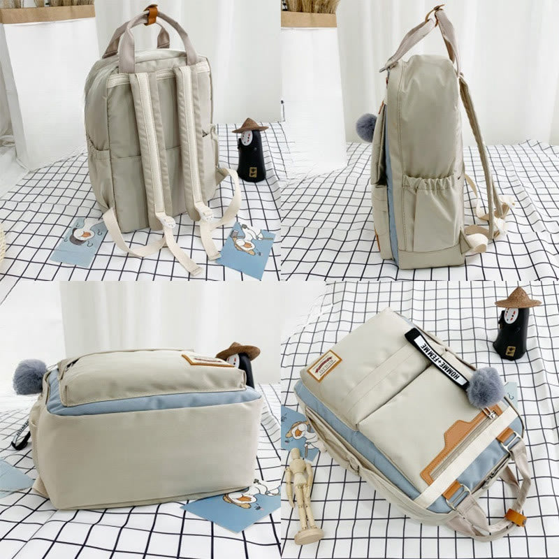 Modischer Patchwork-Rucksack mit Farbblockdesign und mehreren Taschen