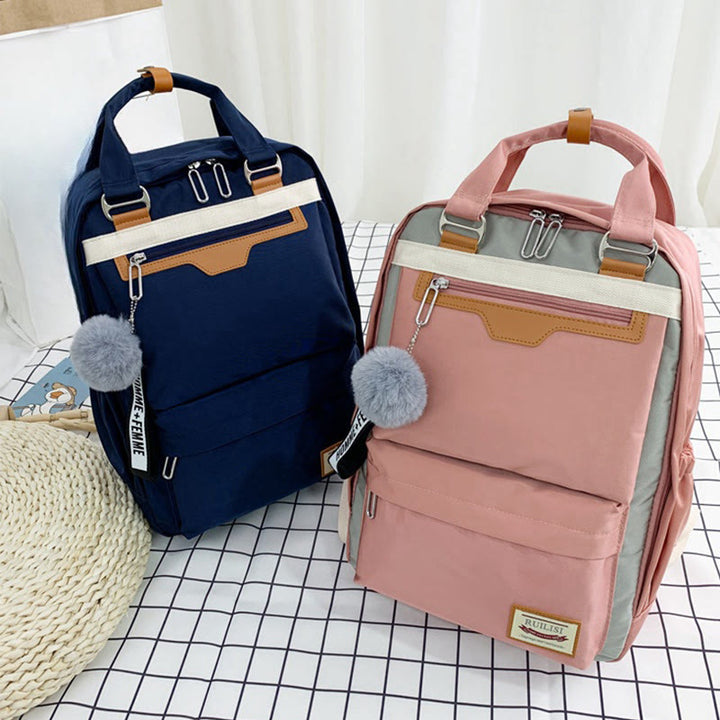 Modischer Patchwork-Rucksack mit Farbblockdesign und mehreren Taschen