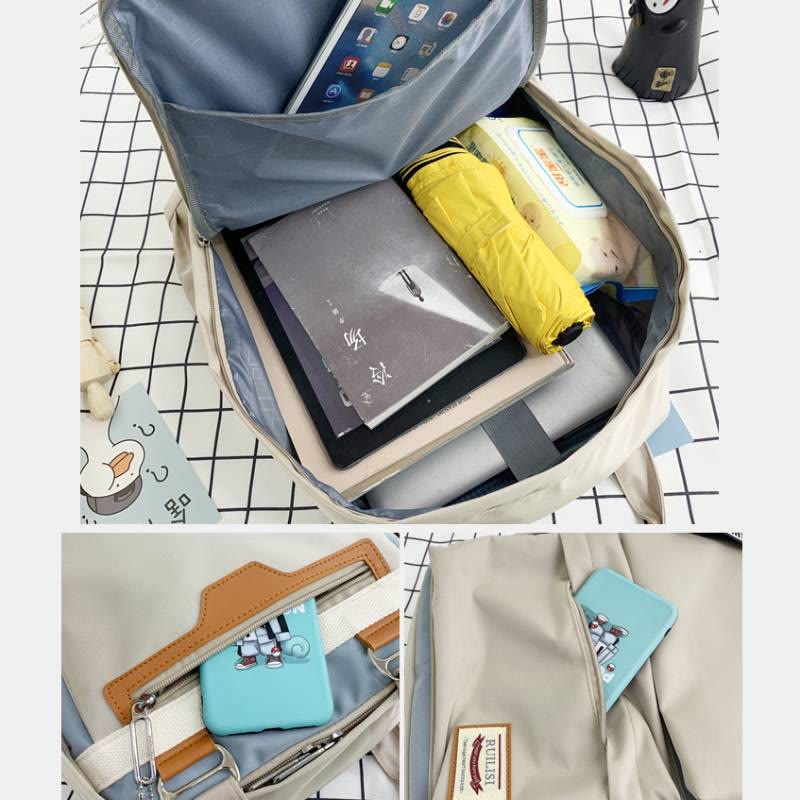 Modischer Patchwork-Rucksack mit Farbblockdesign und mehreren Taschen