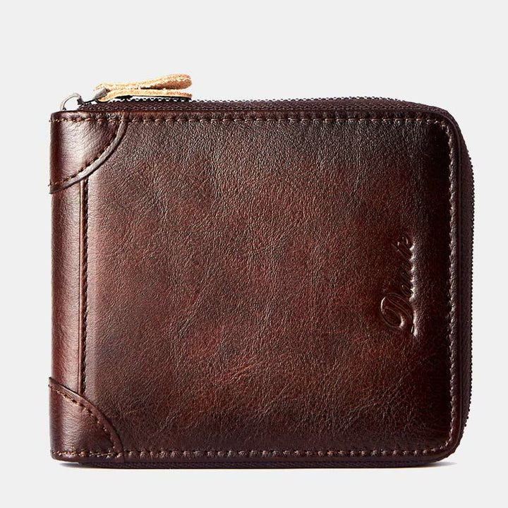 Dreifach faltbare Lederbrieftasche mit RFID-Schutz und Rundum-Reißverschluss