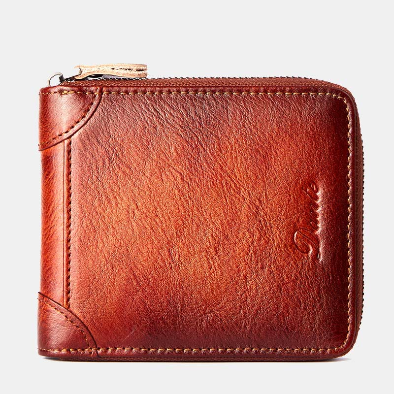 Dreifach faltbare Lederbrieftasche mit RFID-Schutz und Rundum-Reißverschluss