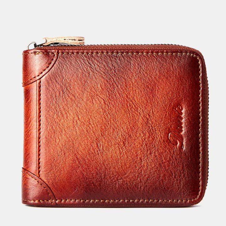 Dreifach faltbare Lederbrieftasche mit RFID-Schutz und Rundum-Reißverschluss