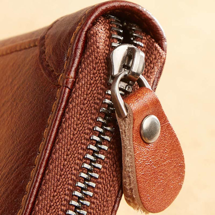 Dreifach faltbare Lederbrieftasche mit RFID-Schutz und Rundum-Reißverschluss