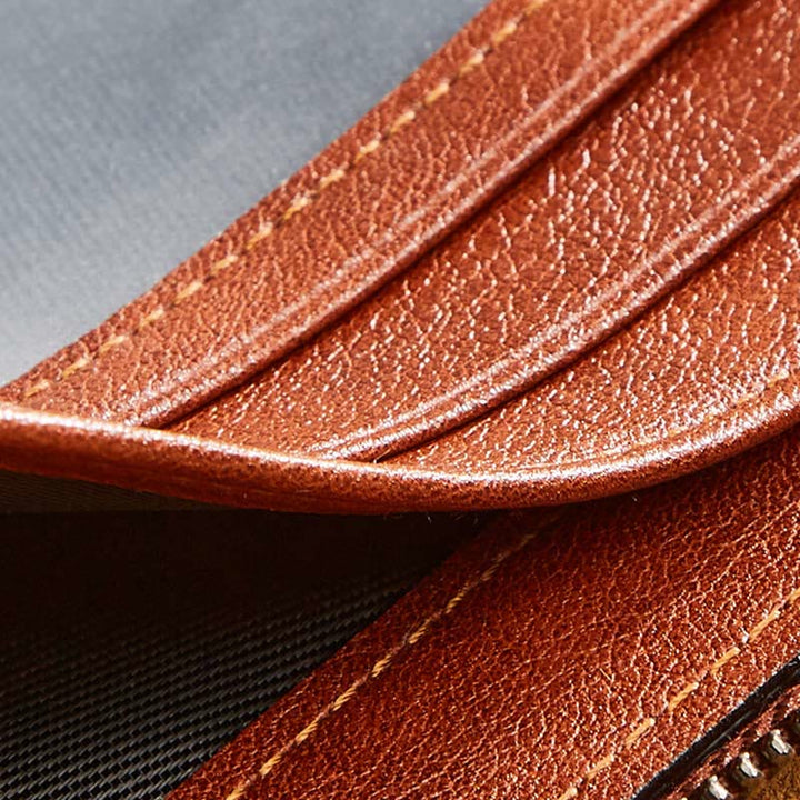 Dreifach faltbare Lederbrieftasche mit RFID-Schutz und Rundum-Reißverschluss