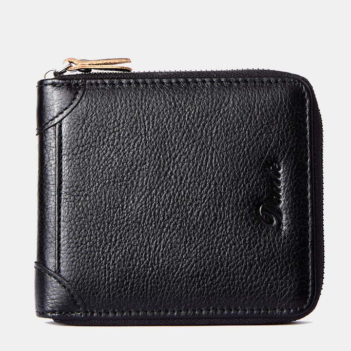 Dreifach faltbare Lederbrieftasche mit RFID-Schutz und Rundum-Reißverschluss