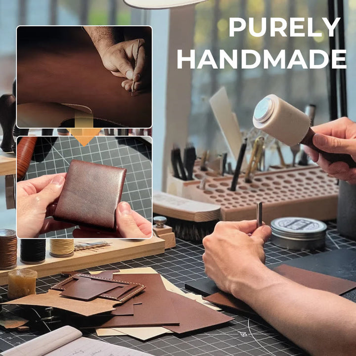 Vintage-Geldbörse aus handgefertigtem, kleinem, kompaktem Leder für Damen und Herren