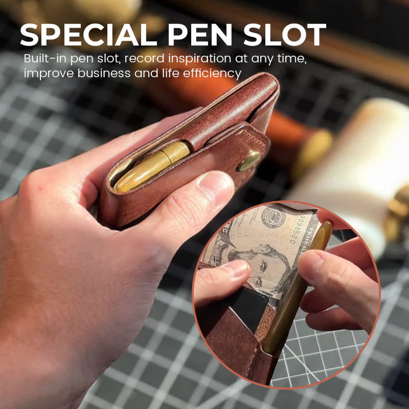 Vintage-Geldbörse aus handgefertigtem, kleinem, kompaktem Leder für Damen und Herren