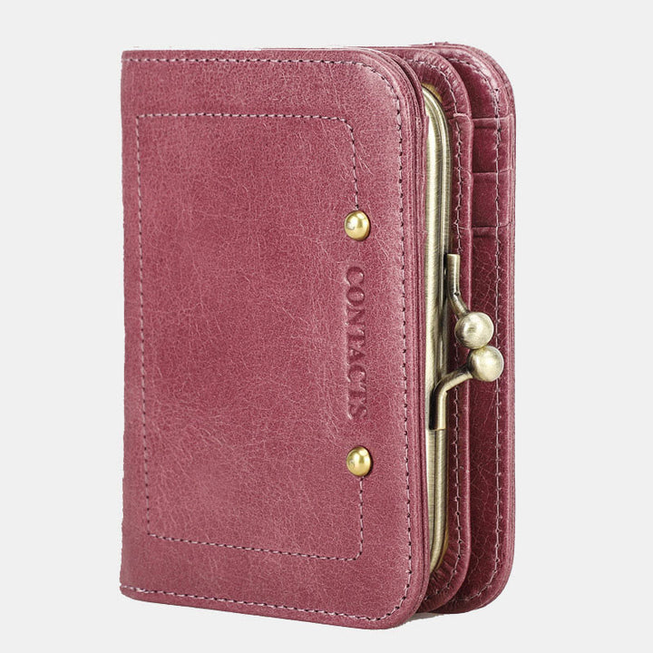 Dreifach faltbare Lederbrieftasche mit RFID-Schutz und Kiss-Lock-Münzfach