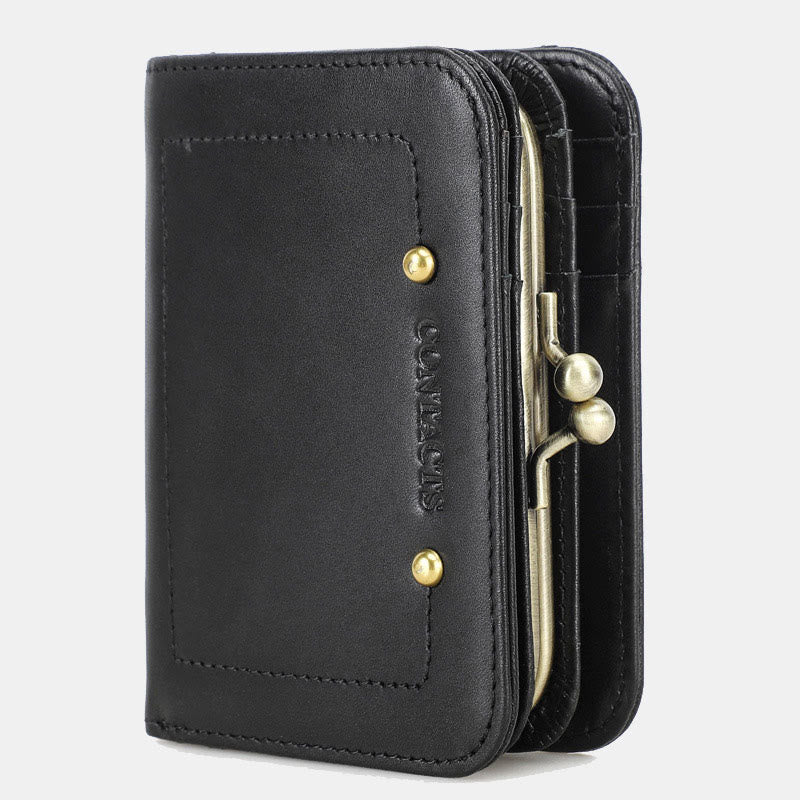 Dreifach faltbare Lederbrieftasche mit RFID-Schutz und Kiss-Lock-Münzfach