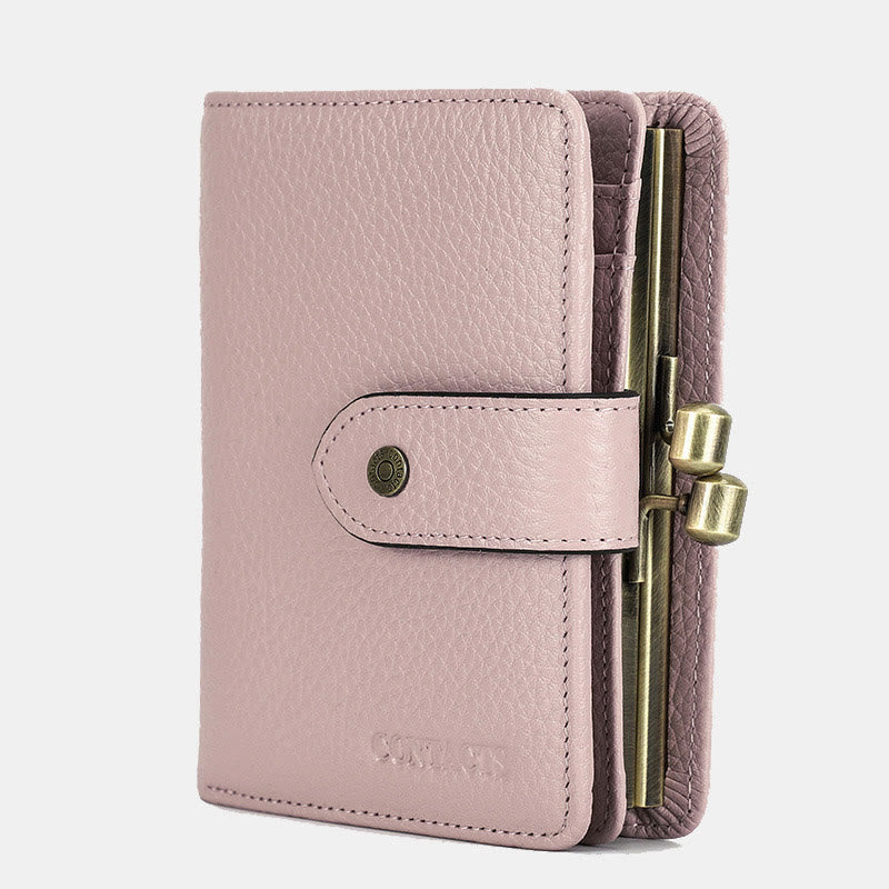RFID-blockierende dreifach faltbare Geldbörse aus echtem Leder mit Litschi-Struktur - Rosa - image 15