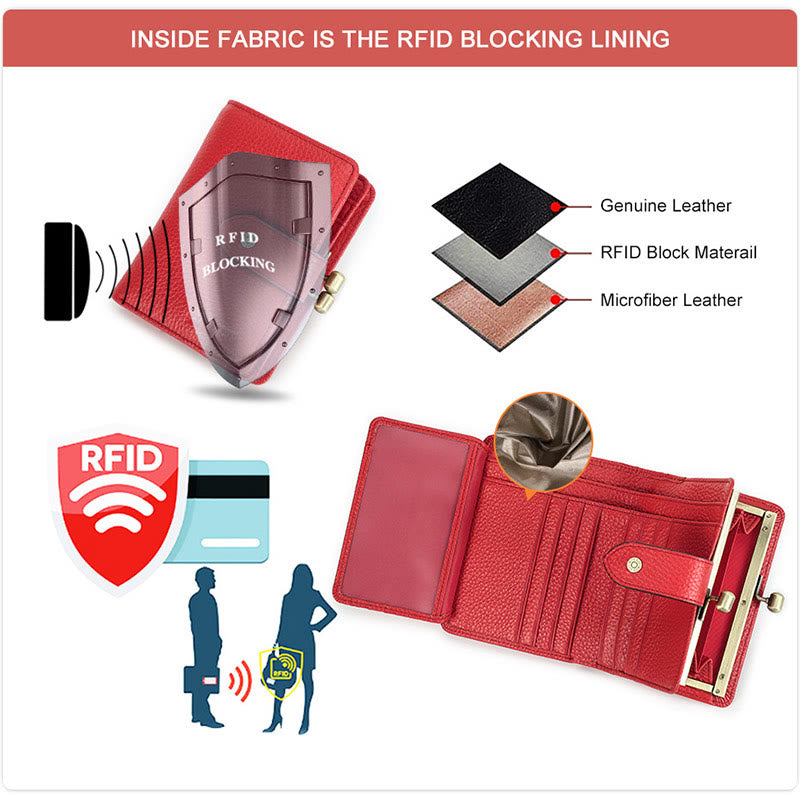 RFID-blockierende dreifach faltbare Geldbörse aus echtem Leder mit Litschi-Struktur - image 2