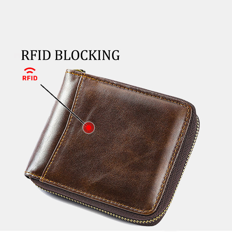 RFID-blockierendes Kartenetui aus Leder mit Rundum-Reißverschluss