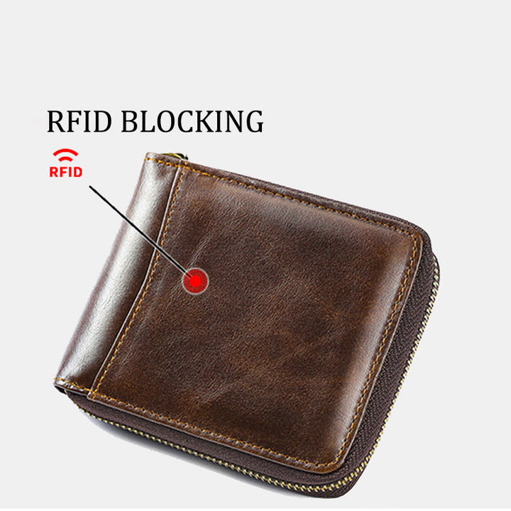 RFID-blockierendes Kartenetui aus Leder mit Rundum-Reißverschluss