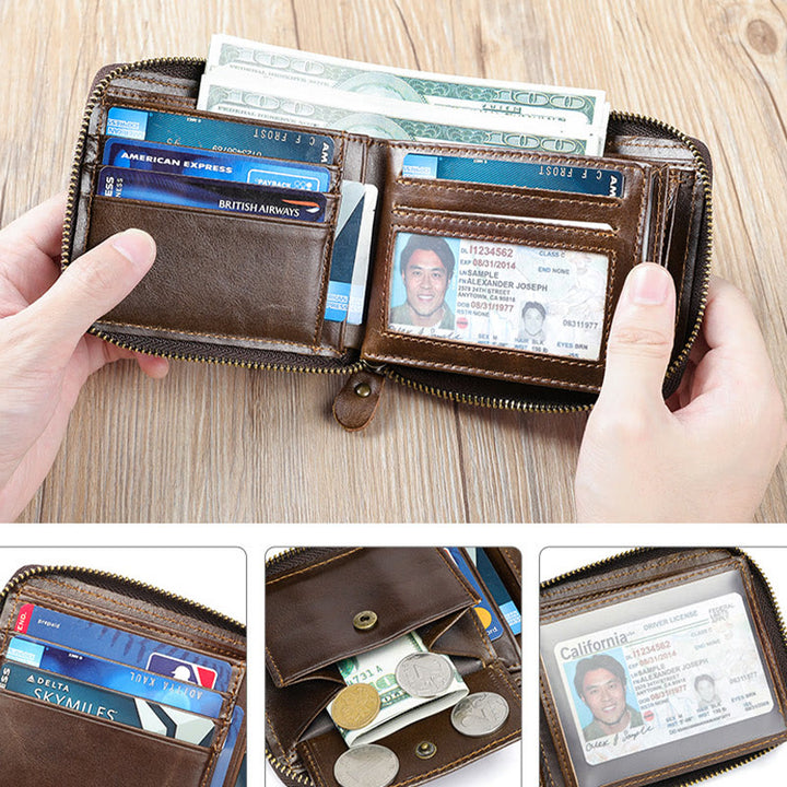RFID-blockierendes Kartenetui aus Leder mit Rundum-Reißverschluss