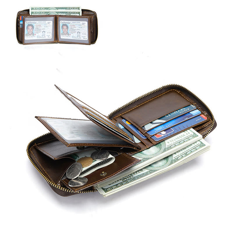 RFID-blockierendes Kartenetui aus Leder mit Rundum-Reißverschluss - image 1