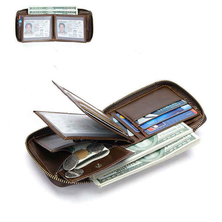 RFID-blockierendes Kartenetui aus Leder mit Rundum-Reißverschluss - image 1