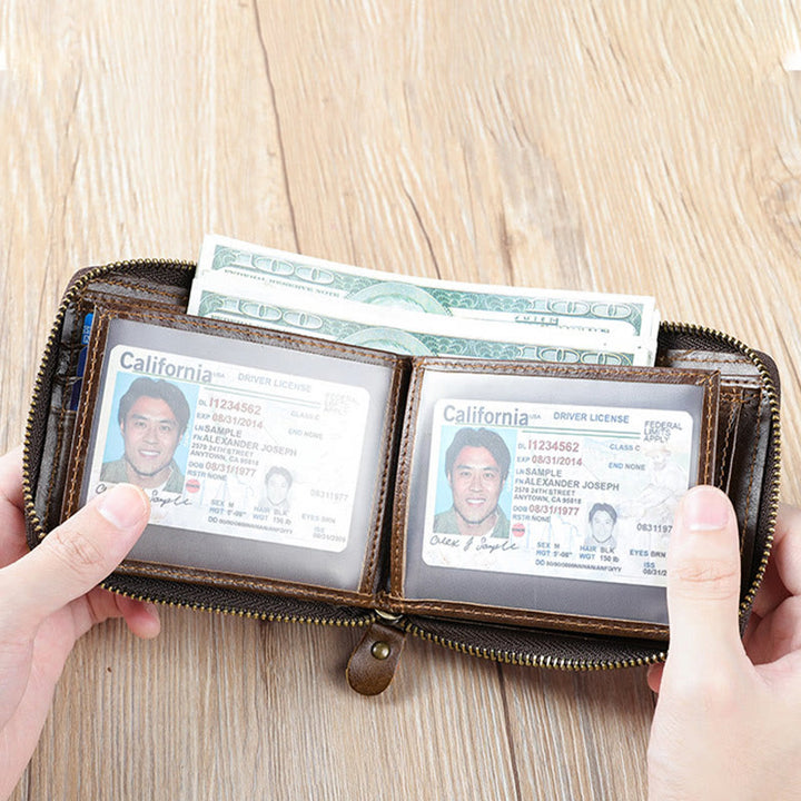 RFID-blockierendes Kartenetui aus Leder mit Rundum-Reißverschluss