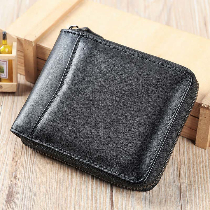 RFID-blockierendes Kartenetui aus Leder mit Rundum-Reißverschluss - Horizontal - Schwarz - A - image 18