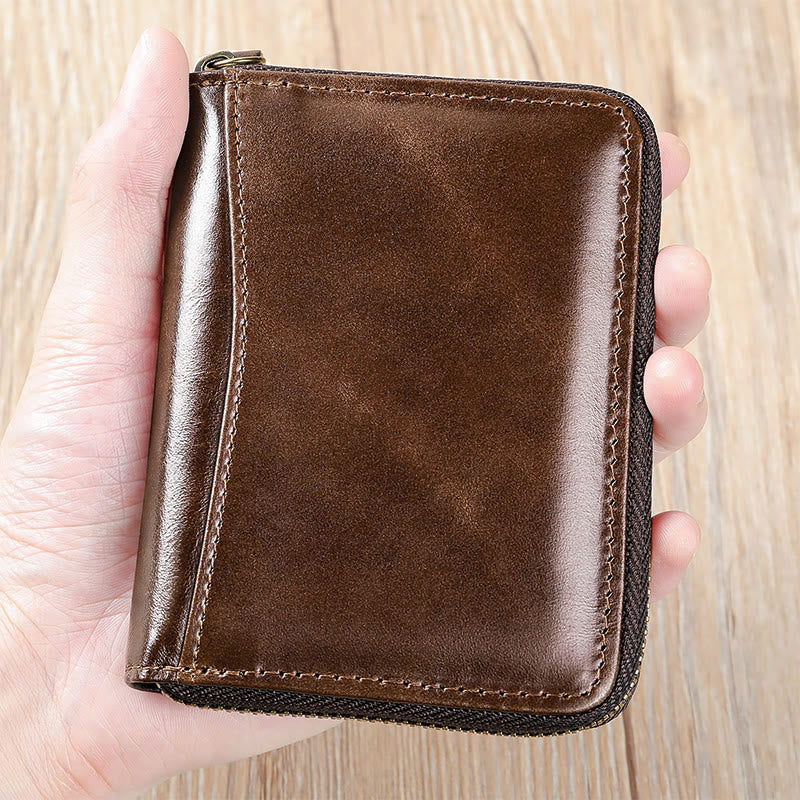 RFID-blockierendes Kartenetui aus Leder mit Rundum-Reißverschluss