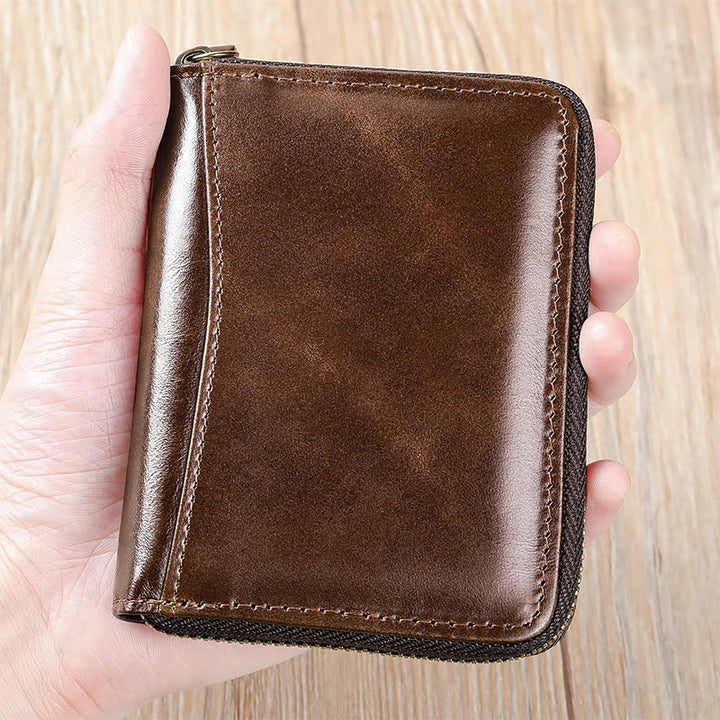 RFID-blockierendes Kartenetui aus Leder mit Rundum-Reißverschluss
